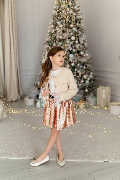 Піджак альпака беж та спідниця паєтки бронза для дівчинки &mdash; Mini Queenie