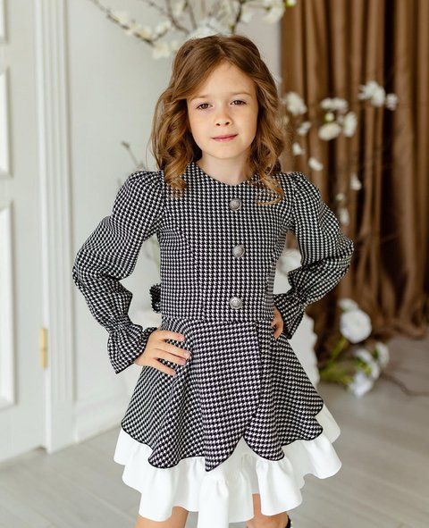 Сукня Айворі з гудзиками чорна гусяча лапка для дівчинки &mdash; Mini Queenie