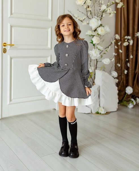 Сукня Айворі з гудзиками чорна гусяча лапка для дівчинки &mdash; Mini Queenie