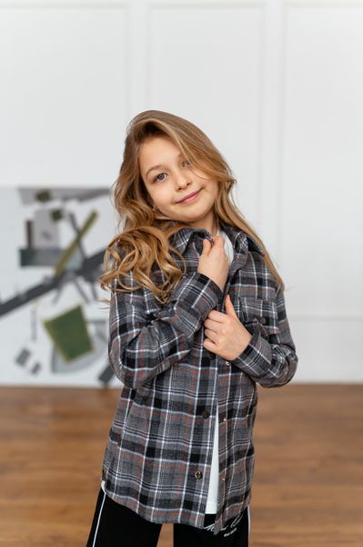 Сорочка сіра клітинка для дівчинки &mdash; Mini Queenie