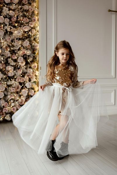 Сукня Неллі з рукавом паєтки золоті для дівчинки &mdash; Mini Queenie