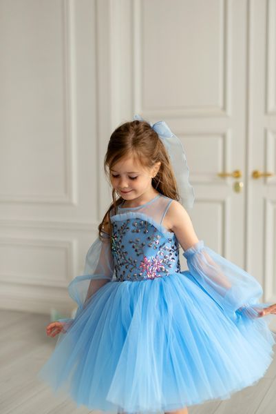 Сукня Тіана з мереживом блакитна для дівчинки &mdash; Mini Queenie