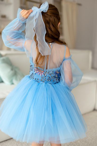 Сукня Тіана з мереживом блакитна для дівчинки &mdash; Mini Queenie