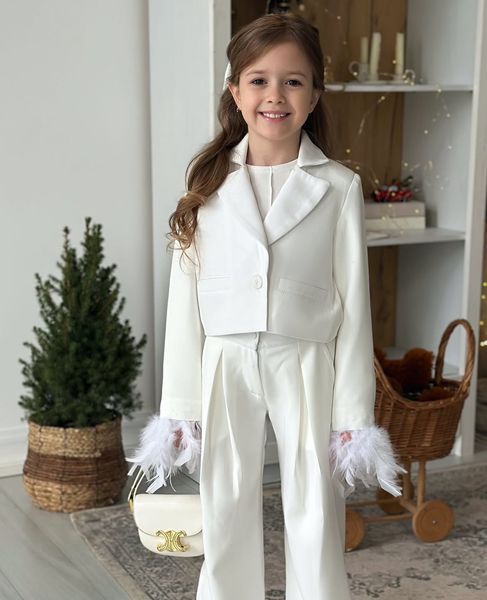 Піджак Трініті зі штанами палаццо білий для дівчинки &mdash; Mini Queenie