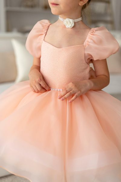 Сукня Аврора органза персикова для дівчинки &mdash; Mini Queenie