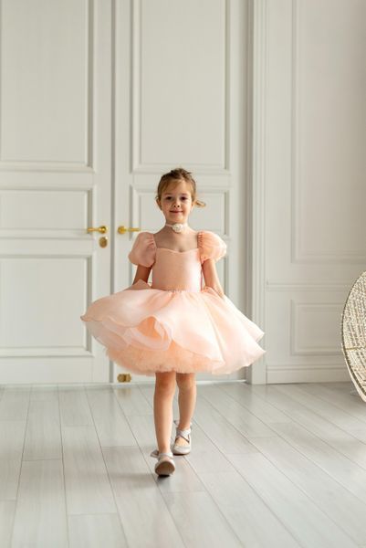 Сукня Аврора органза персикова для дівчинки &mdash; Mini Queenie