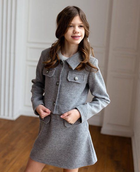 Піджак і міні спідниця ангора сірий для дівчинки &mdash; Mini Queenie