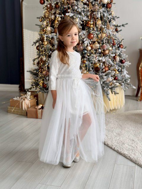 Сукня Неллі з рукавом біла для дівчинки &mdash; Mini Queenie