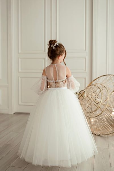 Сукня Тіана довга біла з золотими паєтками для дівчинки &mdash; Mini Queenie