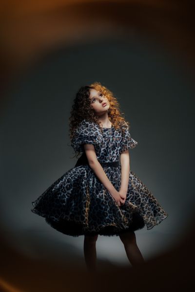 Сукня Адель чорна органза з принтом леопард для дівчинки &mdash; Mini Queenie