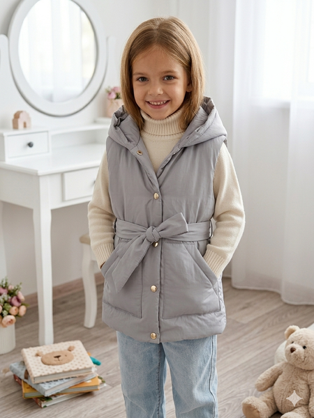 Жилетка подовжена с поясом для дівчинки &mdash; Mini Queenie