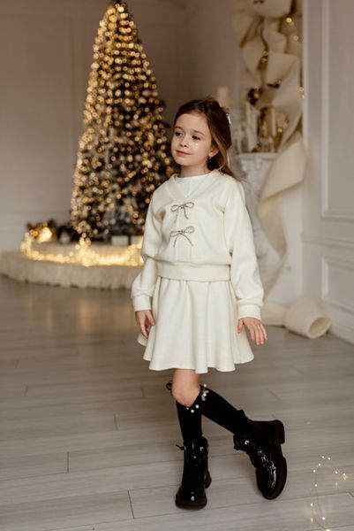 Комплект Олівія кофта та спідниця білий для дівчинки &mdash; Mini Queenie