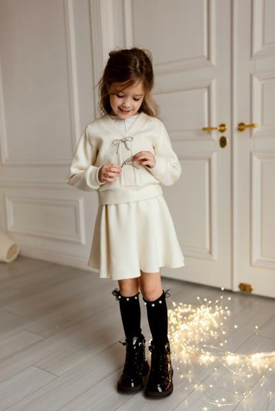 Комплект Олівія кофта та спідниця білий для дівчинки &mdash; Mini Queenie