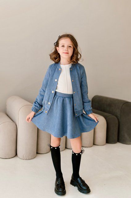 Бомбер та спідниця трикотаж для дівчинки &mdash; Mini Queenie