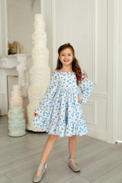 Сукня Ніжність з рукавами блакитний для дівчинки &mdash; Mini Queenie