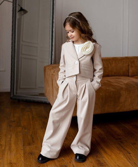 Піджак Трініті та штани палаццо бежевий для дівчинки &mdash; Mini Queenie