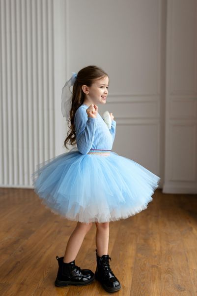 Лонгслив+спідничка фатин блакитна для дівчинки &mdash; Mini Queenie