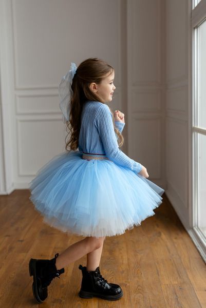 Лонгслив+спідничка фатин блакитна для дівчинки &mdash; Mini Queenie