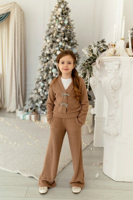 Комплект Олівія кофта та штани коричневий для дівчинки &mdash; Mini Queenie