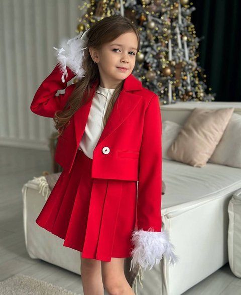 Костюм Трініті зі спідницею червоний для дівчинки &mdash; Mini Queenie