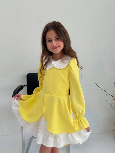 Сукня Айворі міні жовта для дівчинки &mdash; Mini Queenie
