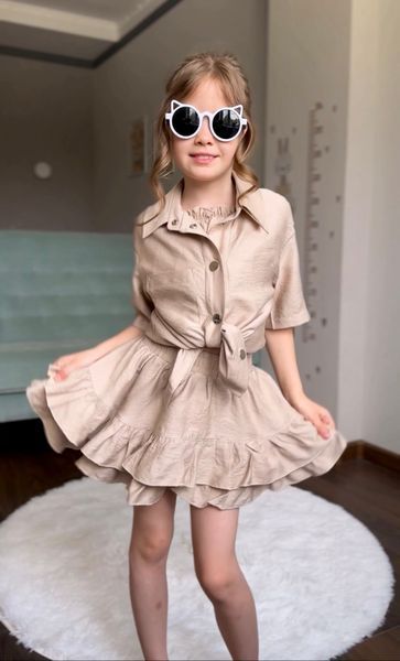 Сорочка, топ та спідниця льон жатка для дівчинки &mdash; Mini Queenie