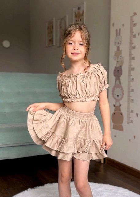 Сорочка, топ та спідниця льон жатка для дівчинки &mdash; Mini Queenie
